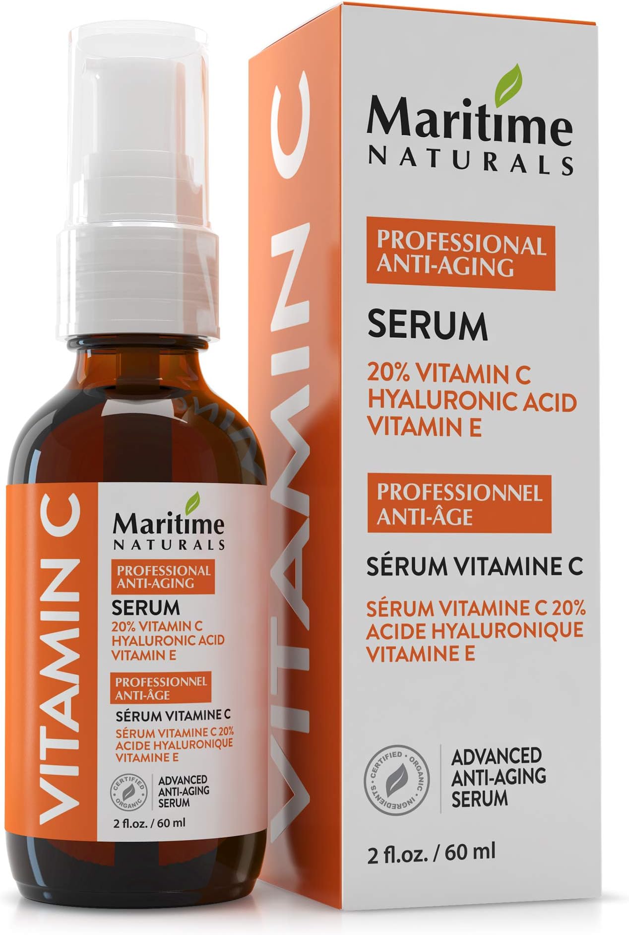 Canada's Premium 60ml 20% Vitamin C Serum with 11% Hyaluronic Acid & Vitamin E Moisturizer - Organic Face Topical Serum - Anti Aging, Anti Wrinkle, Reduce Age Spots and Dark Circles, Safe for Sensitive Skin, Collagen Boost