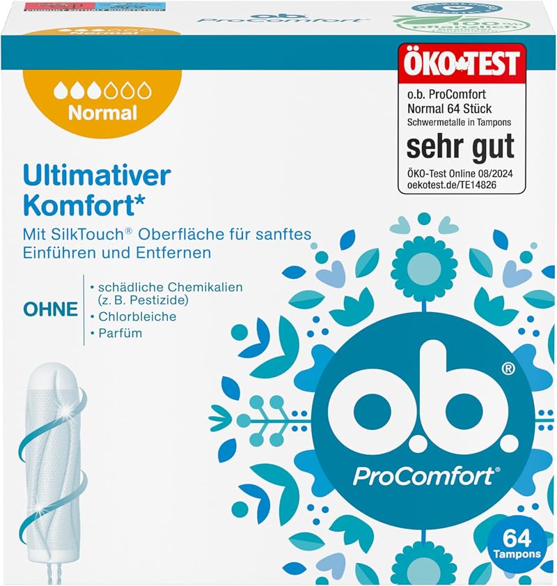 o.b. ProComfort Normal Tampons 64 Pack Medium to Strong Days SilkTouch