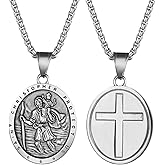 Rofusn St. Christopher Medal Necklace for Men: Stainless Steel Religious Protection Cross Amulet Pendant for Women Travelers Adventurers