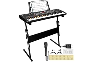 24HOCL Piano Keyboard for Kids Beginner, 61 Key Digital Keyboard Piano Set with Headphone, Microphone, Music Sheet, Power Adapter, Piano Stand, Black