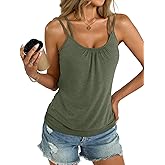 EasyGala Womens Banded Bottom Spaghetti Strap Tank Top Scoop Neck Pleated Camisole Tops Summer Sexy Sleeveless Shirts Dressy