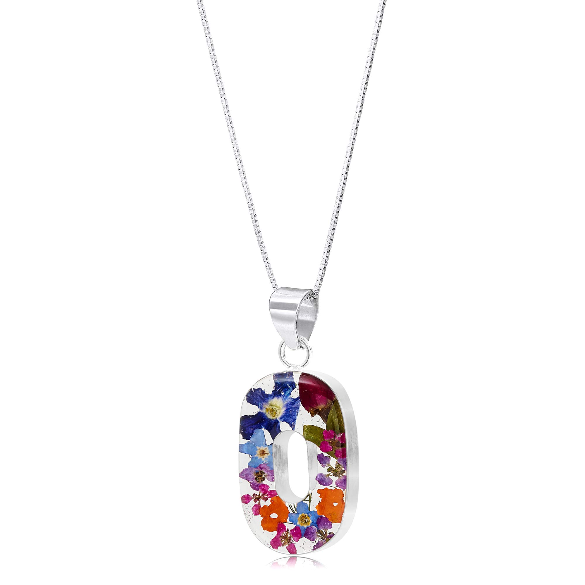 Shrieking Violet 925 Sterling Silver Letter Real Flower Initial Pendant Necklace - Assorted Flowers (Multicolour)