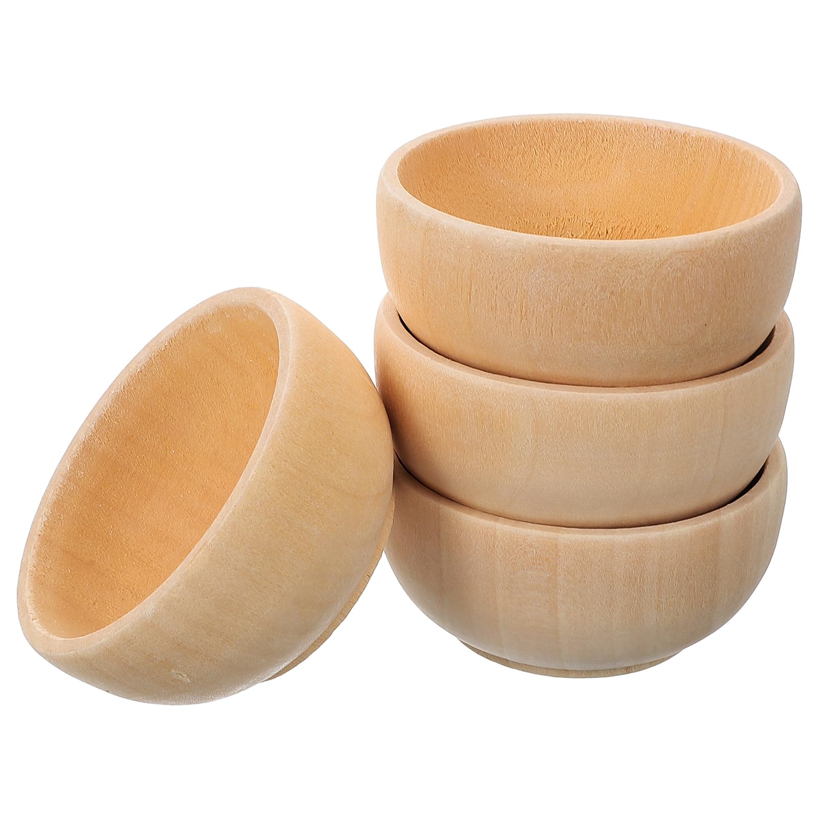 NUOBESTY 4pcs Set Wooden Small Wooden Bowl Set Paintable Small Bowl Toy DIY Natural Unfinished Round Shaped Crafting Mini Staining Craft Acacia Serving Decor Blanks