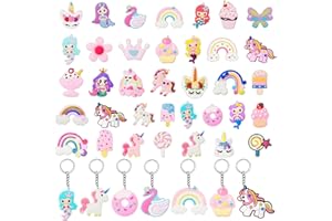 Batiyeer 36 Pack Sweet Keychains Bulk for Girl, Pink Mermaid Unicorn Backpack Key Chains End of Year, Christmas, Birthday Party Favor Gifts Goodie Bag Stuffers for Party Decoration Supplies
