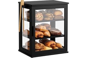 WOWLIVE Black Bread Box for Kitchen Countertop, Large 3 Layers Bread Storage Container for Homemade Bread with Window, Farmho