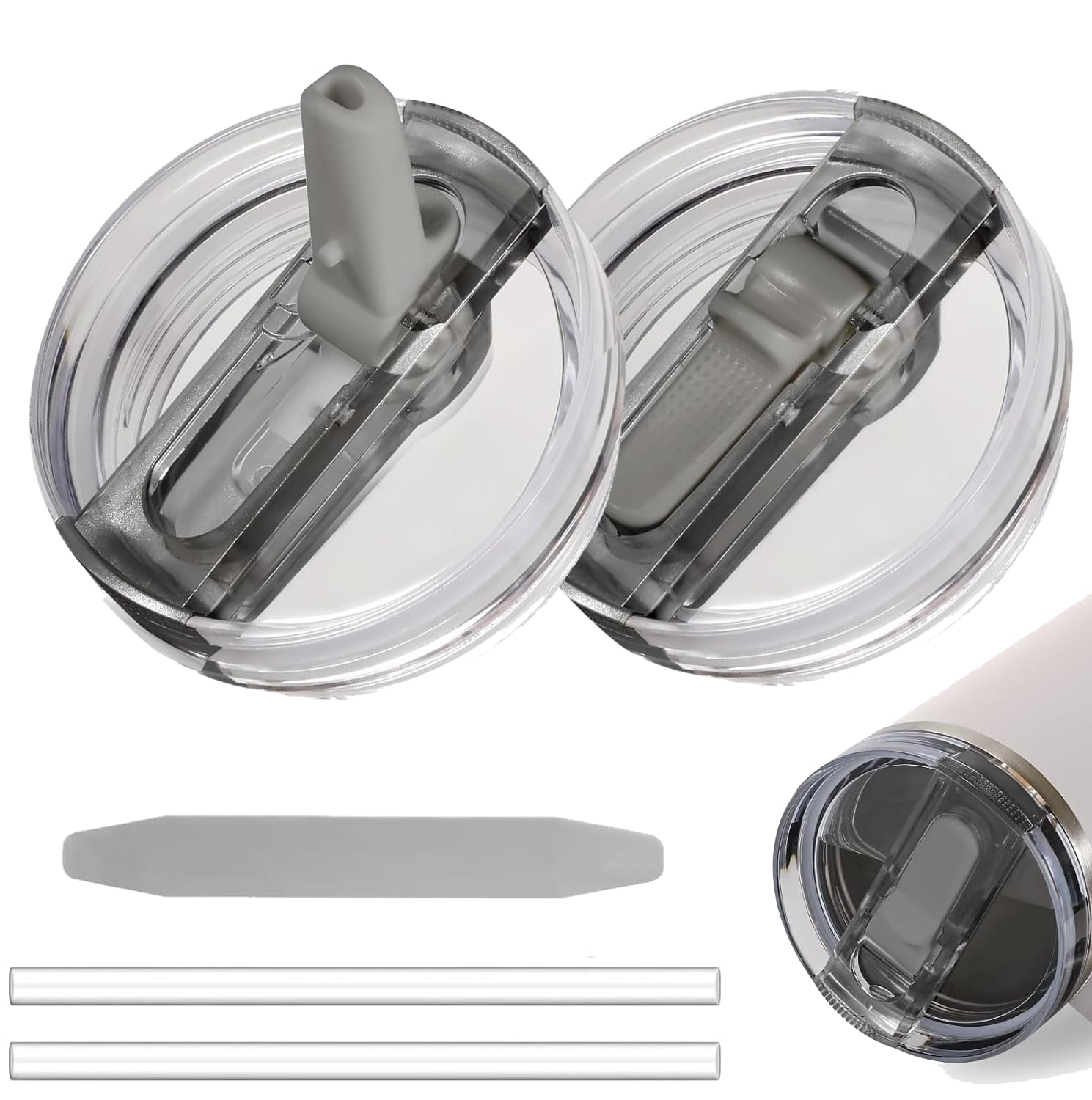 Photo 1 of 2 Pack 40 oz Tumbler Flip Straw Lid for Stanley Quencher ProTour Leak Proof Lid Replacement for Stanley H2.0 Quencher, Spill Proof Reusable Lid for Stanley Cup Accessories (Ash & Ash, 40 oz)