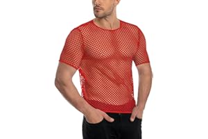 ADOREJOY Men’s Fishnet Shirts See Through Tops Short Sleeve Slim Fitted Crewneck Muscle Tees