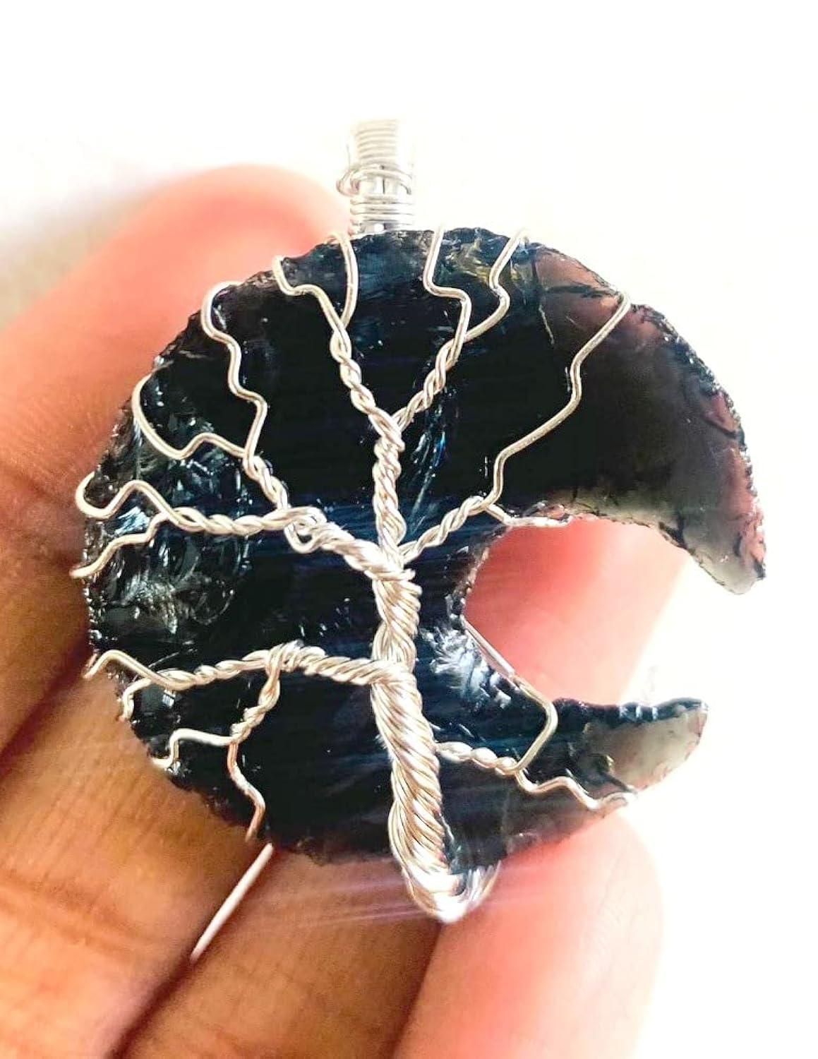 CRYSTALMIRACLE BLACK OPALITE MOON PENDANT CRYSTAL HEALING GIFT FASHION ACCESSORY HANDCRAFTED WELLNESS PEACE MEDITATION