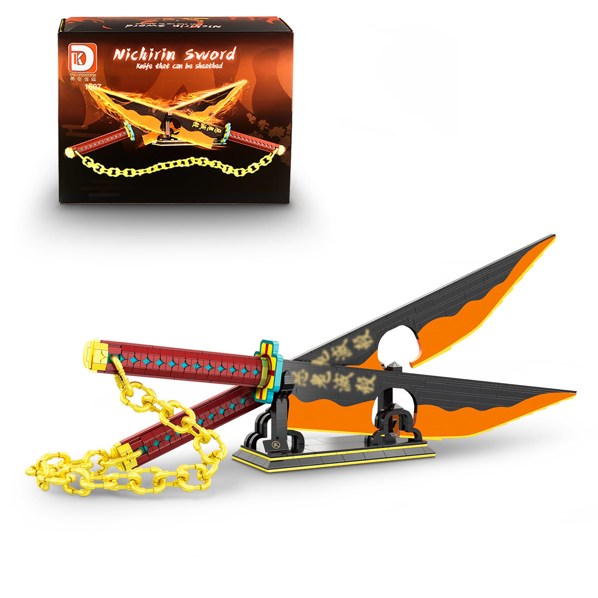 VLites Anime Sword Building Block Models, MOC Cosplay Samurai Katana Uzui Tengen Sword Building Blocks Kit, with Scabbard and Bracket (1507)