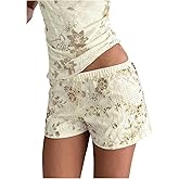 MakeMeChic Women's Floral Sequin Sparkly Mini Shorts Elastic Waisted Low Rise Y2k Summer Beaded Shorts