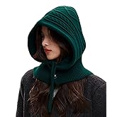 Peicees Knitted Balaclava Drawstring Hooded Scarf Hat Womens Beanie Skull Cap Winter Neck Gaiters Fashion