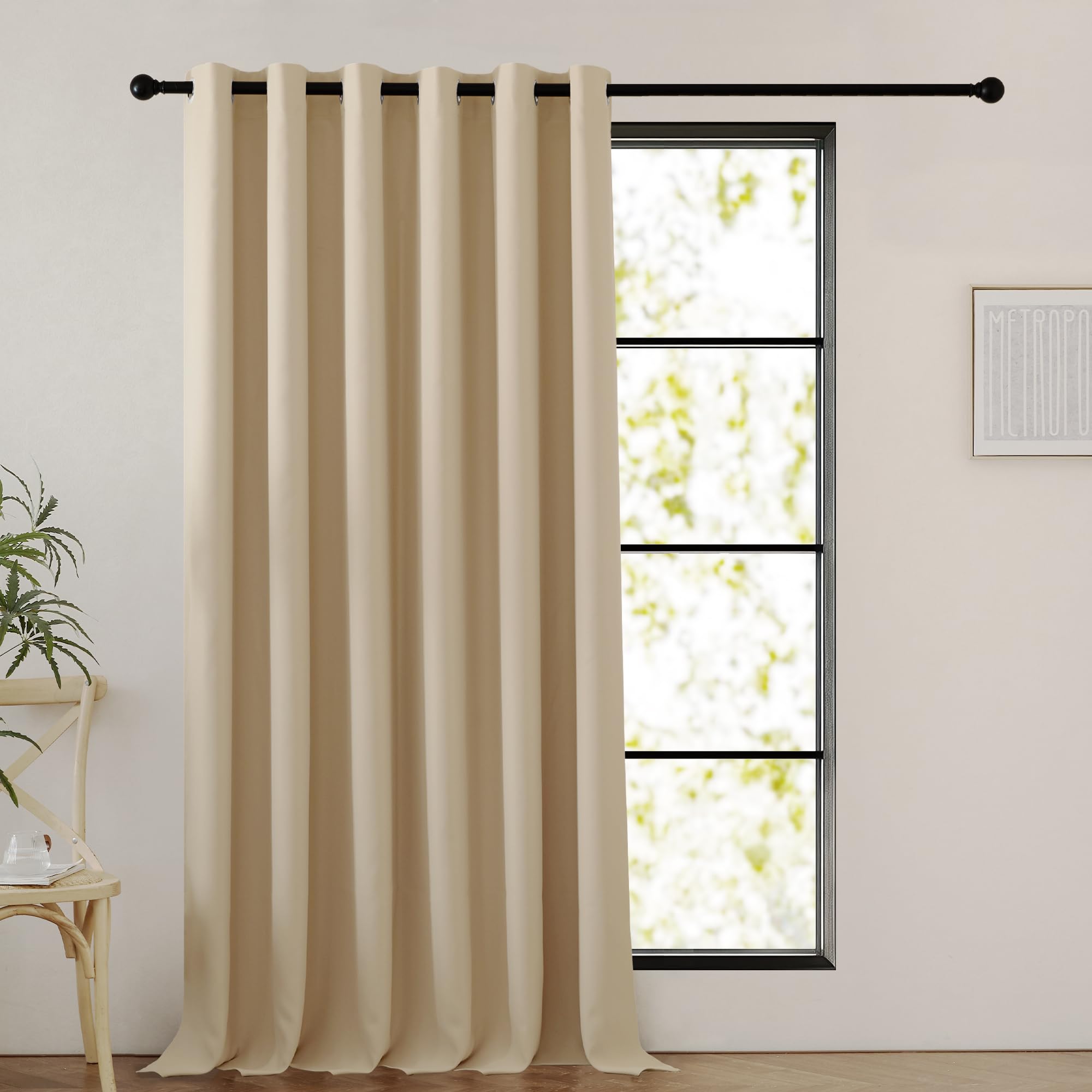 PONY DANCE Large Blackout Curtain - Eyelet Curtain Thermal Insulated Room Divider for Hotel Living Room Decoration Bedroom Window Treatment for Energy Saving, 1 PC, 90x90 inch (W x D), Biscotti Beige