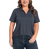 Idtswch Women's Plus Size V-Neck Short Sleeve Polo Shirt Quick-Dry UPF 50+ Casual Work Golf Shirt(XL-6XL)