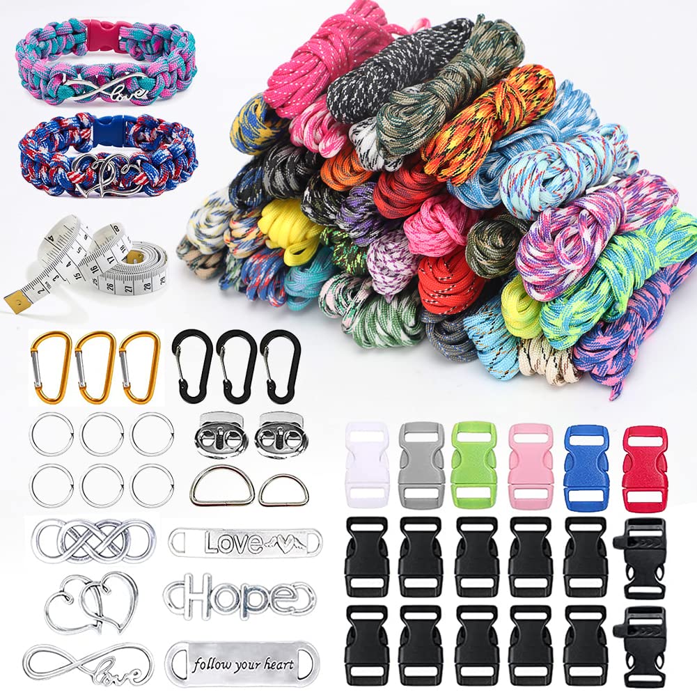 LUPATDY Paracord Set, Paracord 550 Nylon Cord Paracord Rope Multifunction Includes Rope Buckle and Sewing Needles, Suitable for Making DIY Bracelet, Lanyard, Keychain