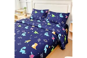 MICORAL Kids Full Sheet Set Dinosaur, 4 Pieces Sheets for Boys & Girls, Soft Printed Microfiber Bed Sheets, Deep Pocket Cozy Toddler Bedding Set