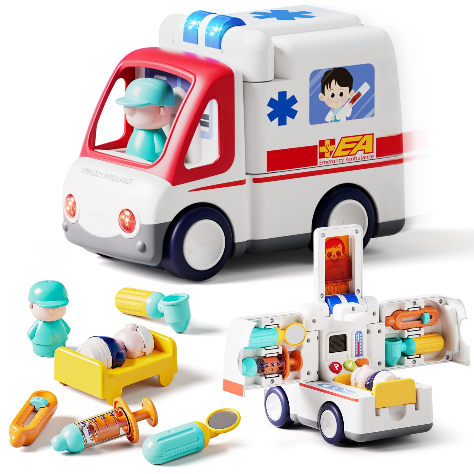 Photo 1 of HOLA Toys for 1 2 3 Year Old Boy Birthday Gift - Toy Ambulance Car Pretend Play, Baby Toys 12-18-24 Months, Musical Toddler Toy 1-2 Early Educational, Baby Christmas Basket Stuffers