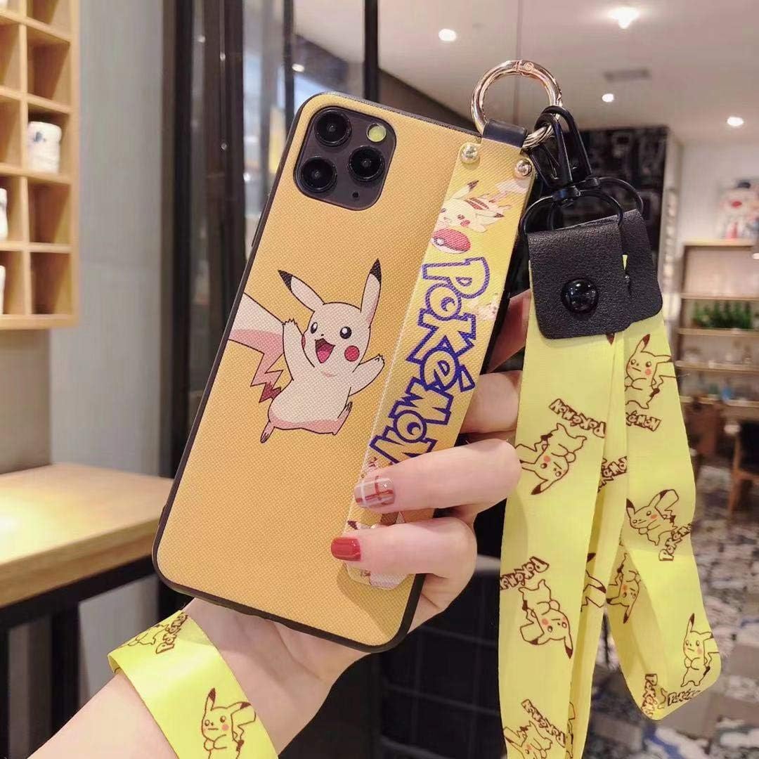 iPhone Xs Max case Anti-Fall Cartoon Cute Beautiful Lanyard Wristband Holder iPhone case (One Pikachu, iPhone Xs Max)
