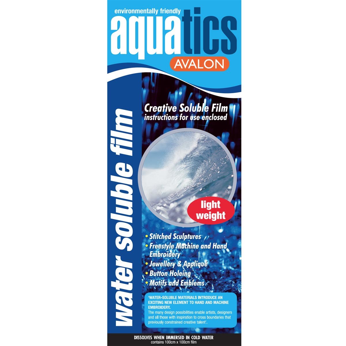 Avalon Cold Water Soluble Film Dissolves Completely Away 100cm x 100cm pack with Instructions