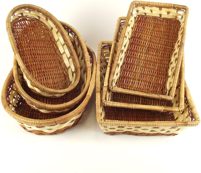 Set of Three Shallow Tray Wicker Baskets (Oval Shape) Amazon.co.uk