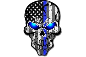 NIUBIPRO 2 Pack Car Decals Stickers, Skull Reflective US Flag with Thin Blue Line, Honoring Police Law Enforcement Vinyl Stickers Van Trucks Women Men Motorcycle Laptop Decals Skateboard Bike Bumper Window
