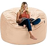 HABUTWAY Bean Bag Chair 3Ft Luxurious Velvet Ultra Soft Fur with High Rebound Memory Foam Bean Bag Chairs for Adults Plush Lazy Sofa with Fluffy Sponge 3' (Khaki)