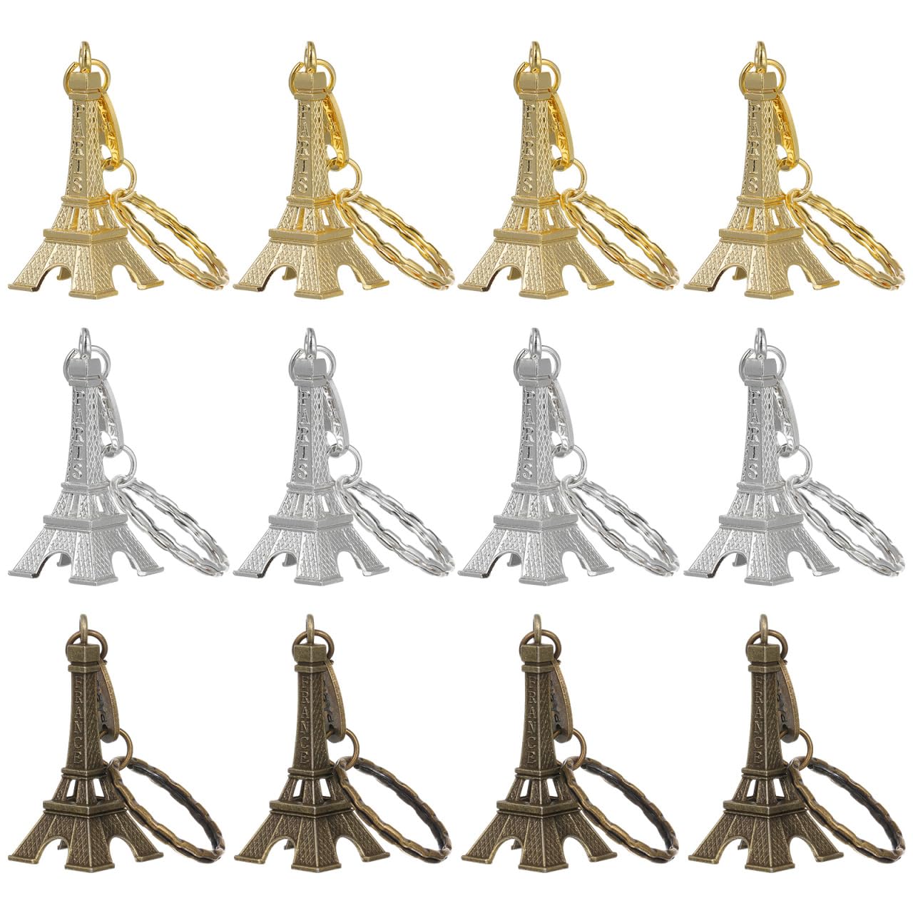 NUOBESTY Eiffel Tower Keyring, 12Pcs Gold Eiffel Tower Keychain Retro French Souvenirs Mini Keychain Pendant for Bag, Car Keys, Party Favors Decorations