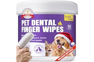 BUDDYCHEER No-Rinse Dog Dental Care Wipes, Cat & Dog tooth brushing kit, Dog Wipes for Pet & Cat Teeth Cleaning, Dog toothbrush Finger Dental Wipes to Remove Plaque & Tartar, Disposable Dog Wipes - 50 Count
