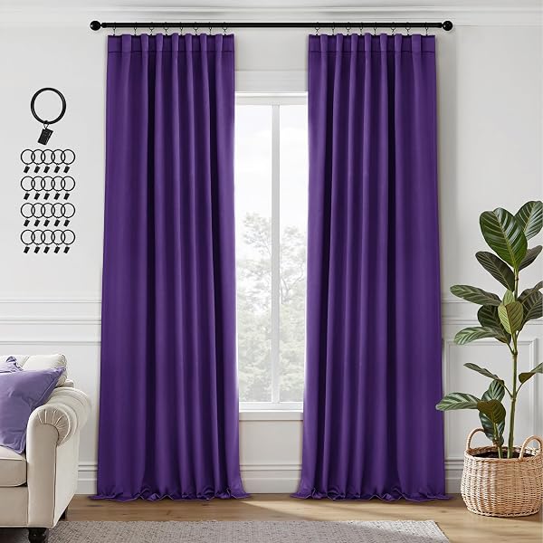 ANRODUO ROD POCKET AND BACK TAB PLEATED BLACKOUT CURTAINS PURPLE CURTAINS 96 INCHES LONG 2 PANELS, THERMAL INSULATED ROOM DARKENING LIVING ROOM BEDROOM CURTAIN, 42X96 INCHES