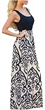 Issza Women's Summer Casual Boho Floral Print Sleeveless Beach Long High Waist Maxi Dress