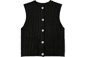 LIONJIE Girls Sweaters Vest Lightweight Sleeveless Cable Knit Sweater Cardigans Button Down Knitwear Tank Tops with Pockets