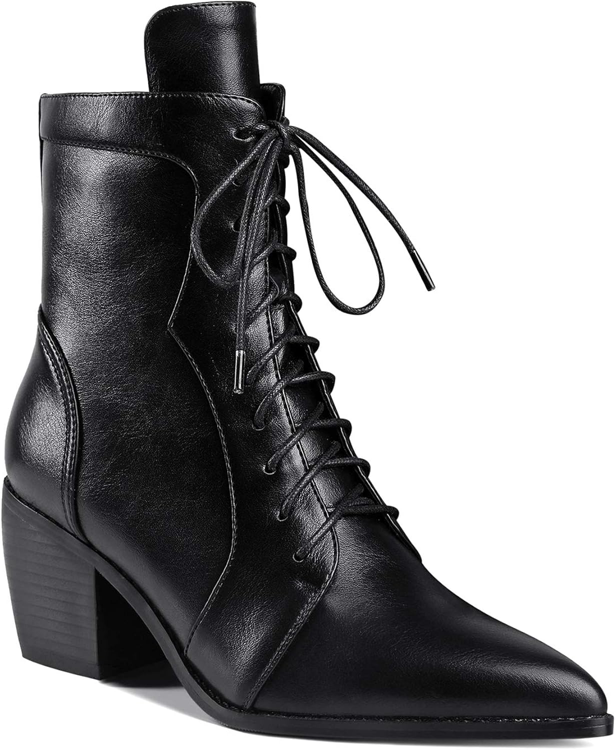 MOOMMO Bottines Western pour femme à talon bloc avec lacets et dentelle