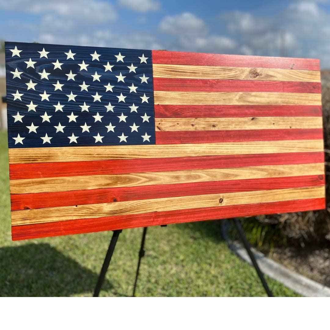 Handmade Wooden American Flag, Painted Stars, Rustic Indoor, Outdoor Wall Art, Large, X-Large, Wood Decor, Explore Options!