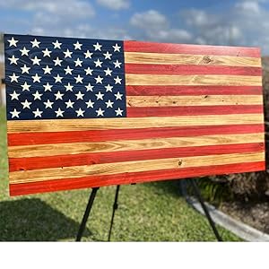 Handmade Wooden American Flag, Painted Stars, Rustic Indoor, Outdoor Wall Art, Large, X-Large, Wood Decor, Explore Options!