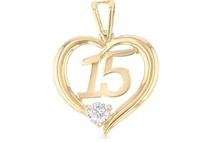 Ioka - 14K Yellow Gold Sweet 15 Years Quinceanera Cubic Zirconia CZ Charm Tiny Pendant For Necklace or Chain