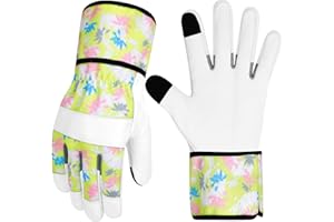 MERTURN Leather Gardening Gloves for Women Garden Gloves Thorn Proof Touch Screen Design Heavy Duty Working Yard Gloves