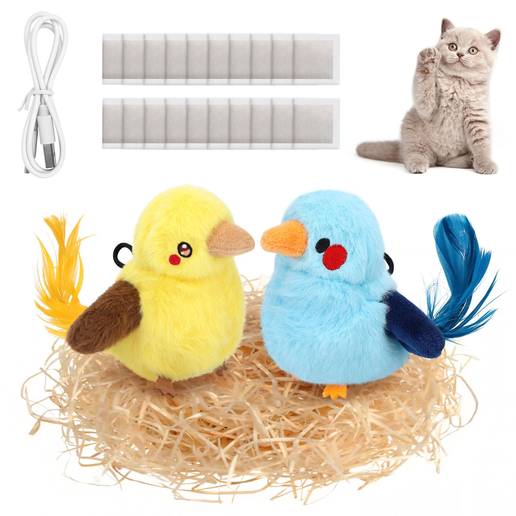 Photo 1 of 2 PCS Cat Toys, Flapping Bird Cat Toy(No Flying), Interactive Catnip Toy with Catnip Bags, Chirping Enrichment Moving Wings Dog Cat Kitten Toys, Flappy Flying Pets Toy for Indoor(Oriole&Bluebird)