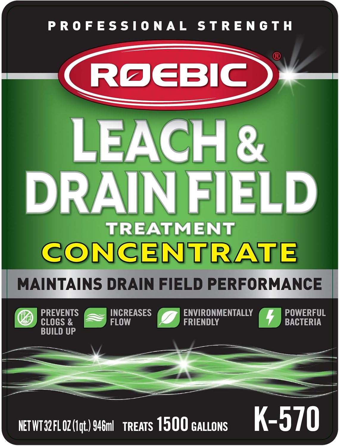 Roebic K-570-Q K-570 Biodegradable Leach and Drain Field Opener Concentrate Environmentally Friendly Bacteria Enzymes Treat Septic Clogs & Buildup, 32 Ounces, (Packaging May Vary): Home Improvement