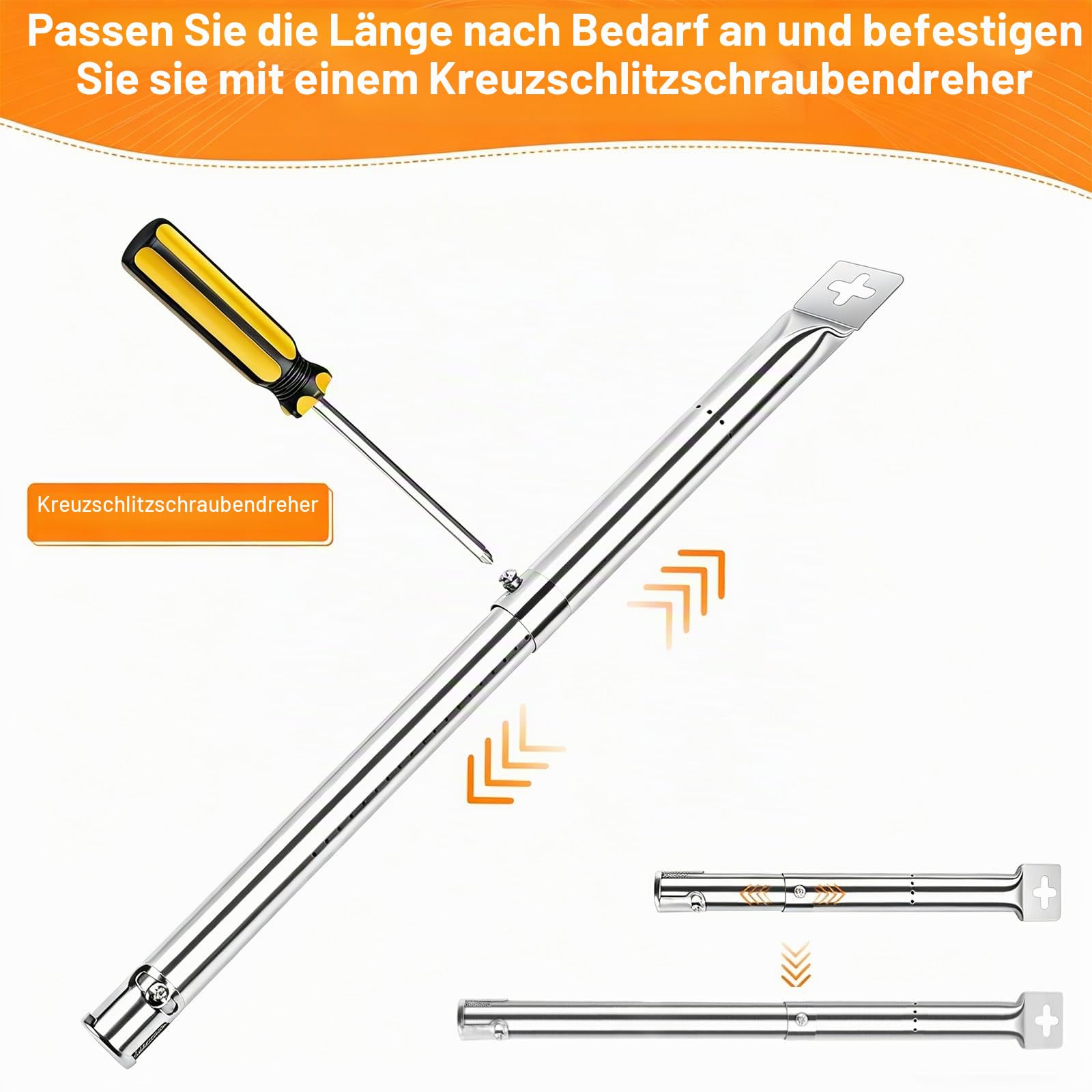 GFTIME 31cm bis 45cm Universal Gasgrill Brenner Ersatzteile für Landmann Triton, Enders Monroe, Tepro, Taino, Barbecook, Proficook, Campingaz, Outback,Verstellbarer Edelstahl Brenner Zubehör, 3 Stück 7