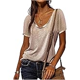 SOLY HUX Women's Metallic T Shirt Scoop Neck Short Sleeve Tee Casual Summer Tops