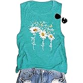 Floral Tank Top for Women Butterflies Dandelion Graphic Print Sleeveless Tees Camping Hiking Tunic T-Shirt