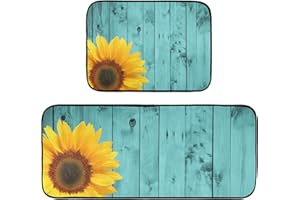Emelivor Turquoise Sunflower Kitchen Rugs and Mats Set of 2 Piece Kitchen Mats for Floor Anti Fatigue Cushion Comfort Standin