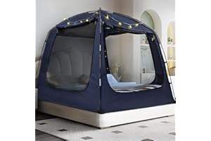 RIYDH Bed Tent Bed Canopy Breathable 100% for Adult and Kids Light Reduction Sleeping Dream Tents Indoor Portable Big Space with String Light 4 Doors Twin Full Queen King Size