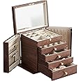 CHOSIN Black Walnut Wooden Jewelry Box for Women with Mirror, 5 Drawers and 2 Side Doors for Watches, Necklaces, Rings, Earrings Storage, Mother's Day Gifts