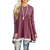 WEKILI Women's Tops Long Sleeve Lace Scoop Neck A-line Tunic Blouse