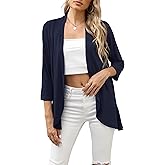 HIYIYEZI Women's Casual Lightweight Open Front Cardigans Soft Draped Ruffles 3/4 Sleeve Cardigan