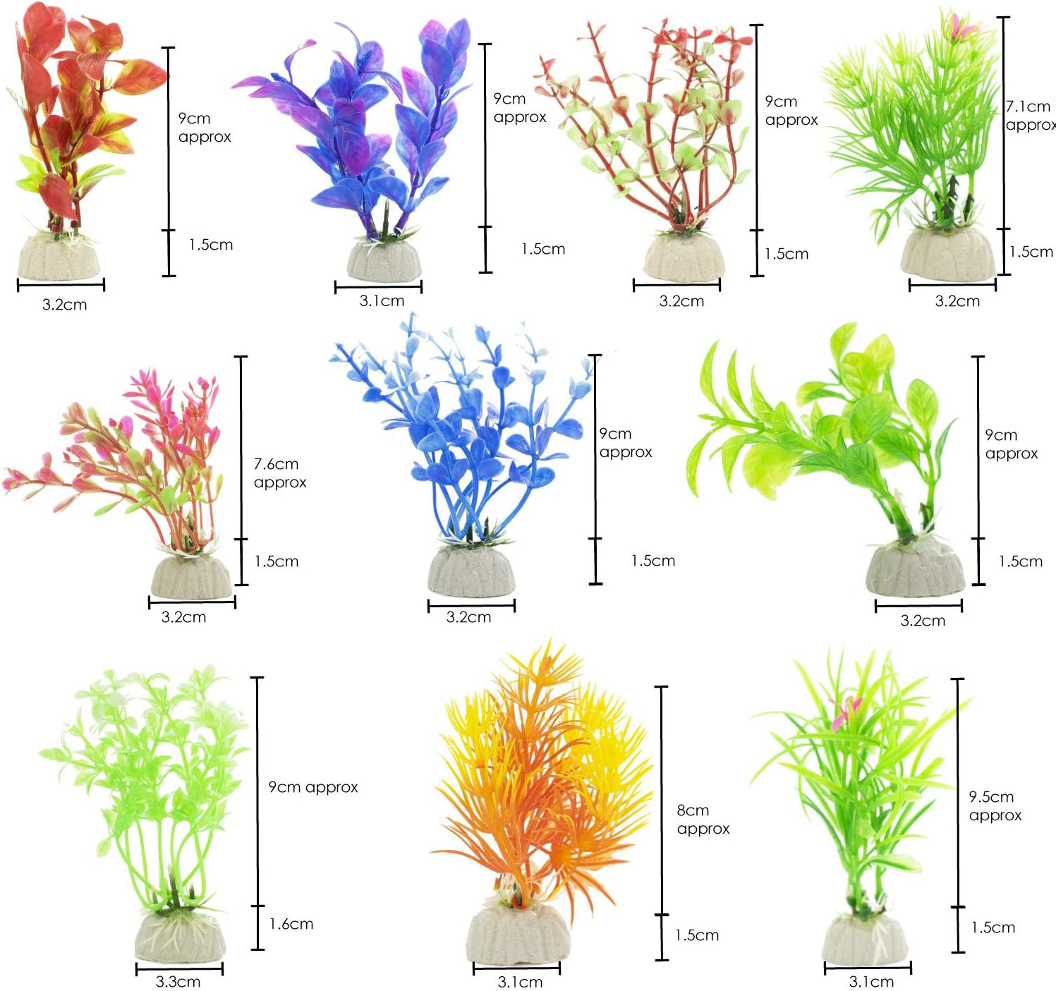 DIGIFLEX 10PC Aquarium Fish Tank Plants - Artificial Aquarium Ornaments - Assorted Sizes, Colours & Shapes - Image 5