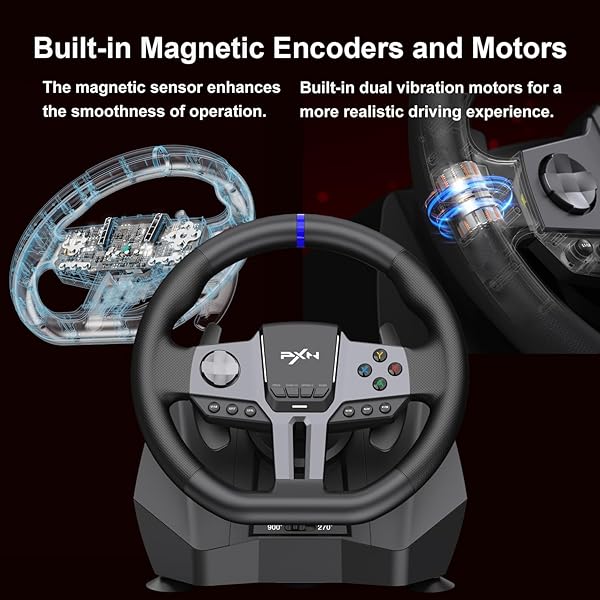 PXN – V9 GEN2 RACING WHEEL – 270&900° CAR SIM STEERING WHEEL, 3 PEDALS, H SHIFTER, APP SUPPORT, VIBRATION FEEDBACK – GAMING STEERING WHEEL FOR PC, PS4, XBOX ONE, XBOX SERIES X/S