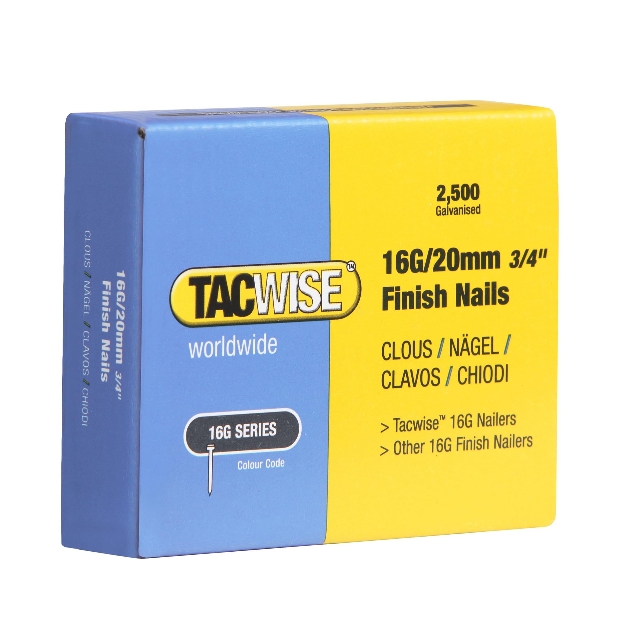 Tacwise 0665 Type 16G / 20 mm Galvanised Finish Nails, Pack of 2500
