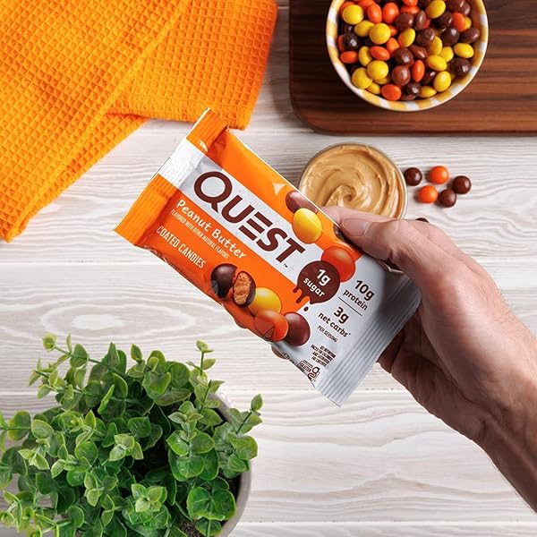 QUEST NUTRITION COATED CANDIES, PEANUT BUTTER, 1G SUGAR, 10G PROTEIN, 4G NET CARBS, GLUTEN FREE, KETO FRIENDLY, 4 COUNT