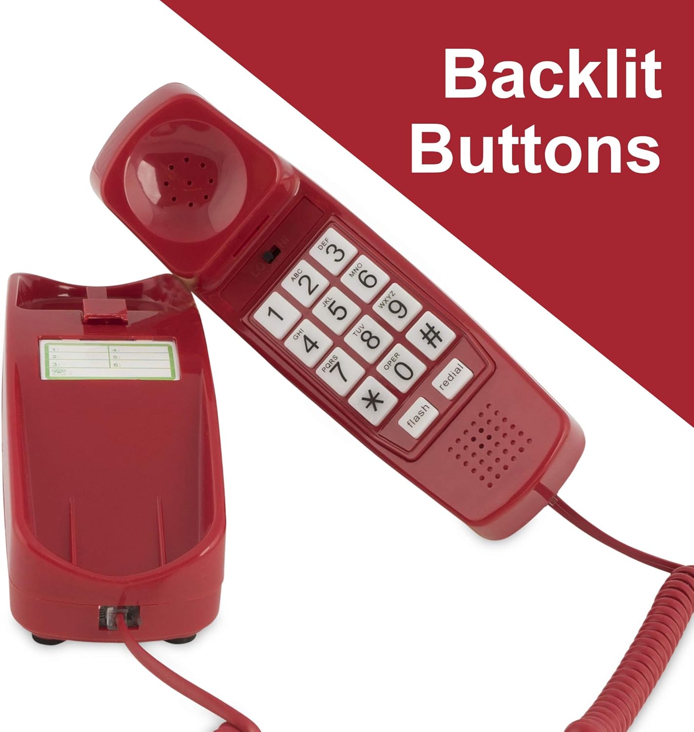 Corded Phone - Phones for Seniors - Phone for Hearing impaired - Crimson Red - Retro Novelty Telephone - an Improved Version of The Princess Phones in 1965 - Style Big Button - iSoHo Phones : Office Products